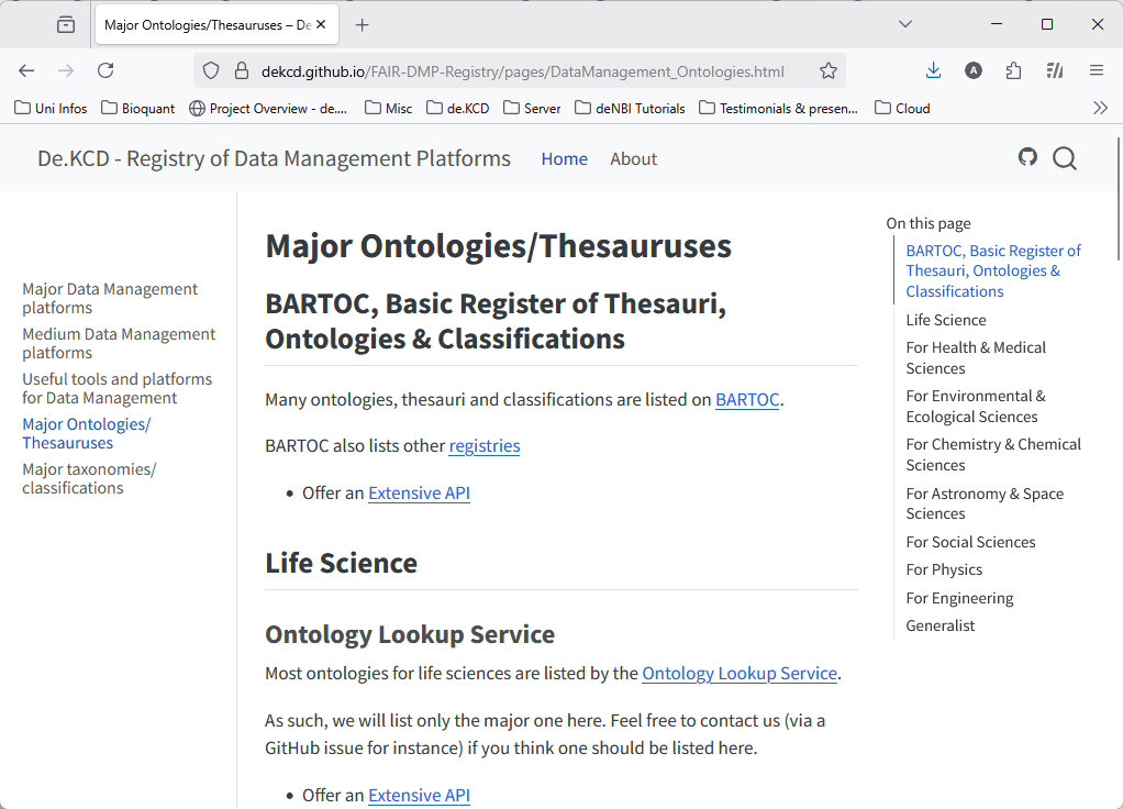 List of major ontologies and thesauruses