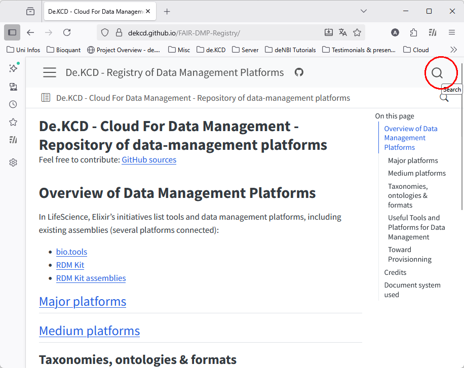 Clicking on the magnifying lense