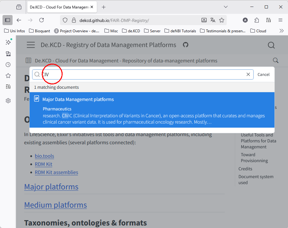 Typing in the search bar