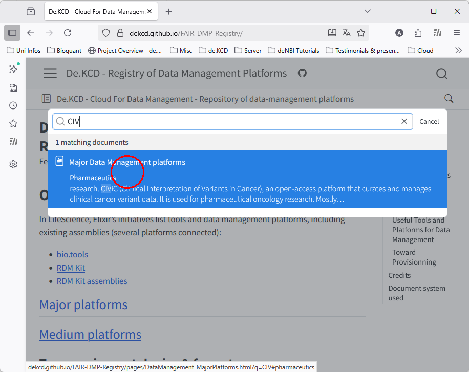 Selecting the search result