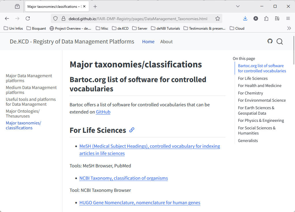 List of major taxonomies and classifications